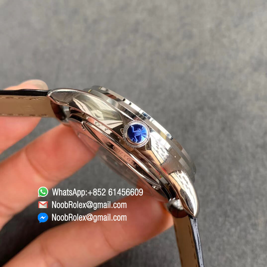 Master Ultra Thin Perpetual Calendar 130842J V9F Top Replica Full Function Same as Gen Steel Case Black Dial on Black Leather Strap A868 04