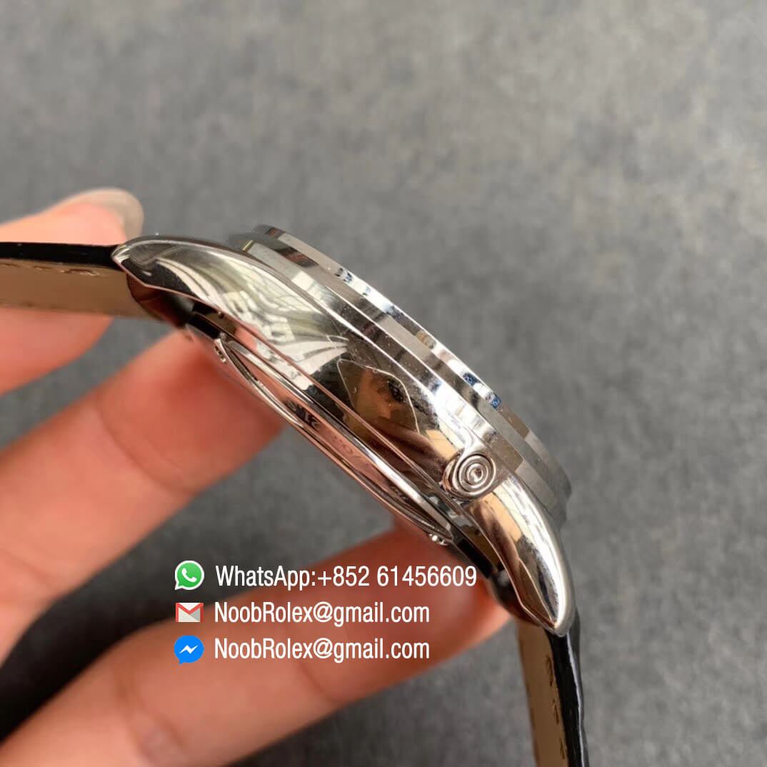 Master Ultra Thin Perpetual Calendar 130842J V9F Top Replica Full Function Same as Gen Steel Case Black Dial on Black Leather Strap A868 05