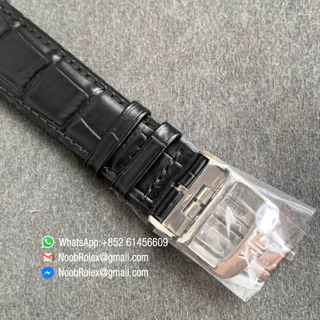 Master Ultra Thin Perpetual Calendar 130842J V9F Top Replica Full Function Same as Gen Steel Case Black Dial on Black Leather Strap A868 06