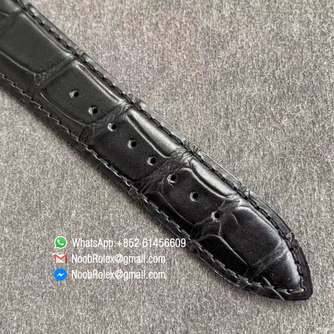 Master Ultra Thin Perpetual Calendar 130842J V9F Top Replica Full Function Same as Gen Steel Case Black Dial on Black Leather Strap A868 07 1