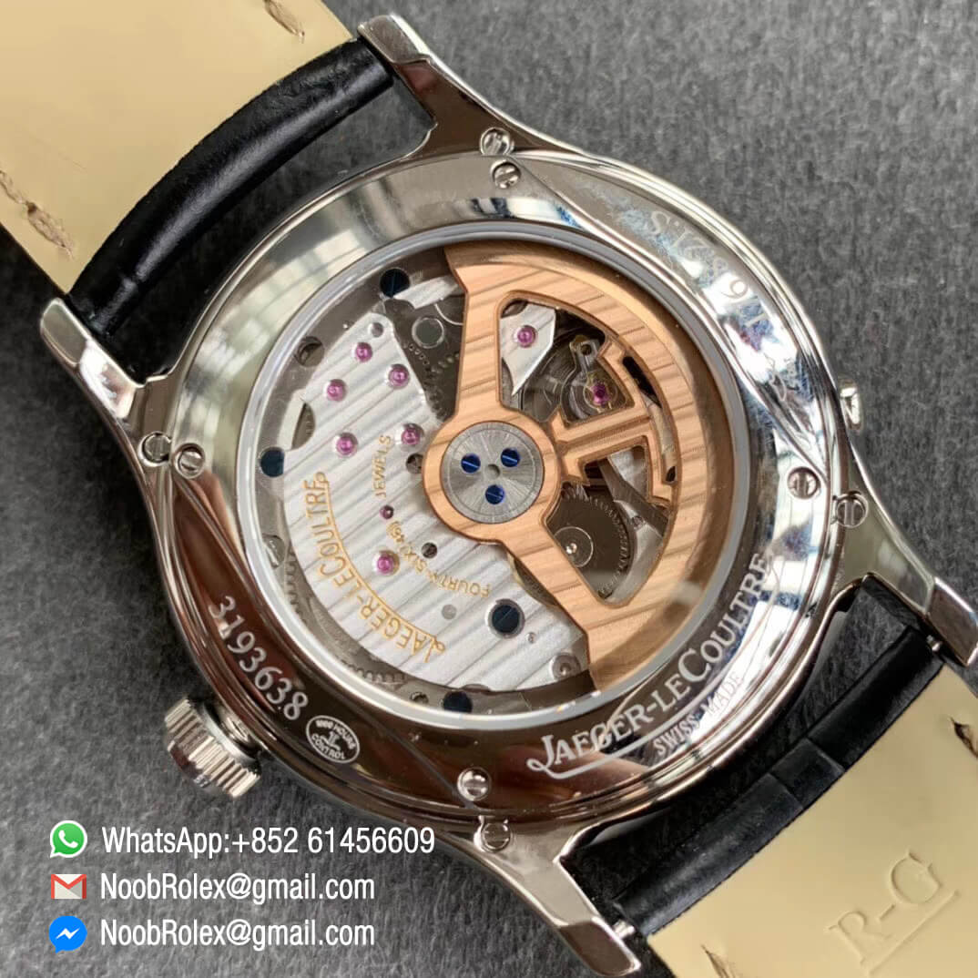 Master Ultra Thin Perpetual Calendar 130842J V9F Top Replica Full Function Same as Gen Steel Case Black Dial on Black Leather Strap A868 08