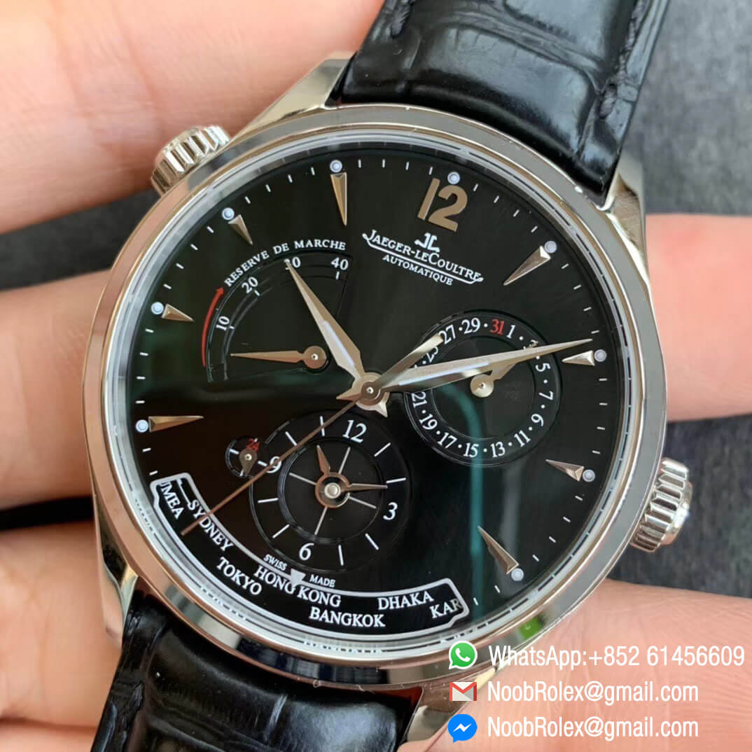 Noob Watch Master Geographic Real Power Reserve Steel Case Black Dial on Black Leather Strap A939 ZF Top Quality 02 1