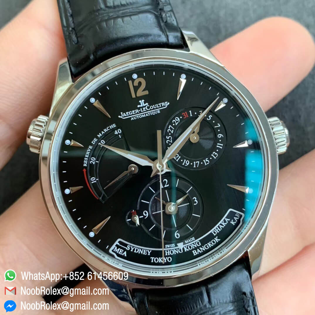 Noob Watch Master Geographic Real Power Reserve Steel Case Black Dial on Black Leather Strap A939 ZF Top Quality 03 1