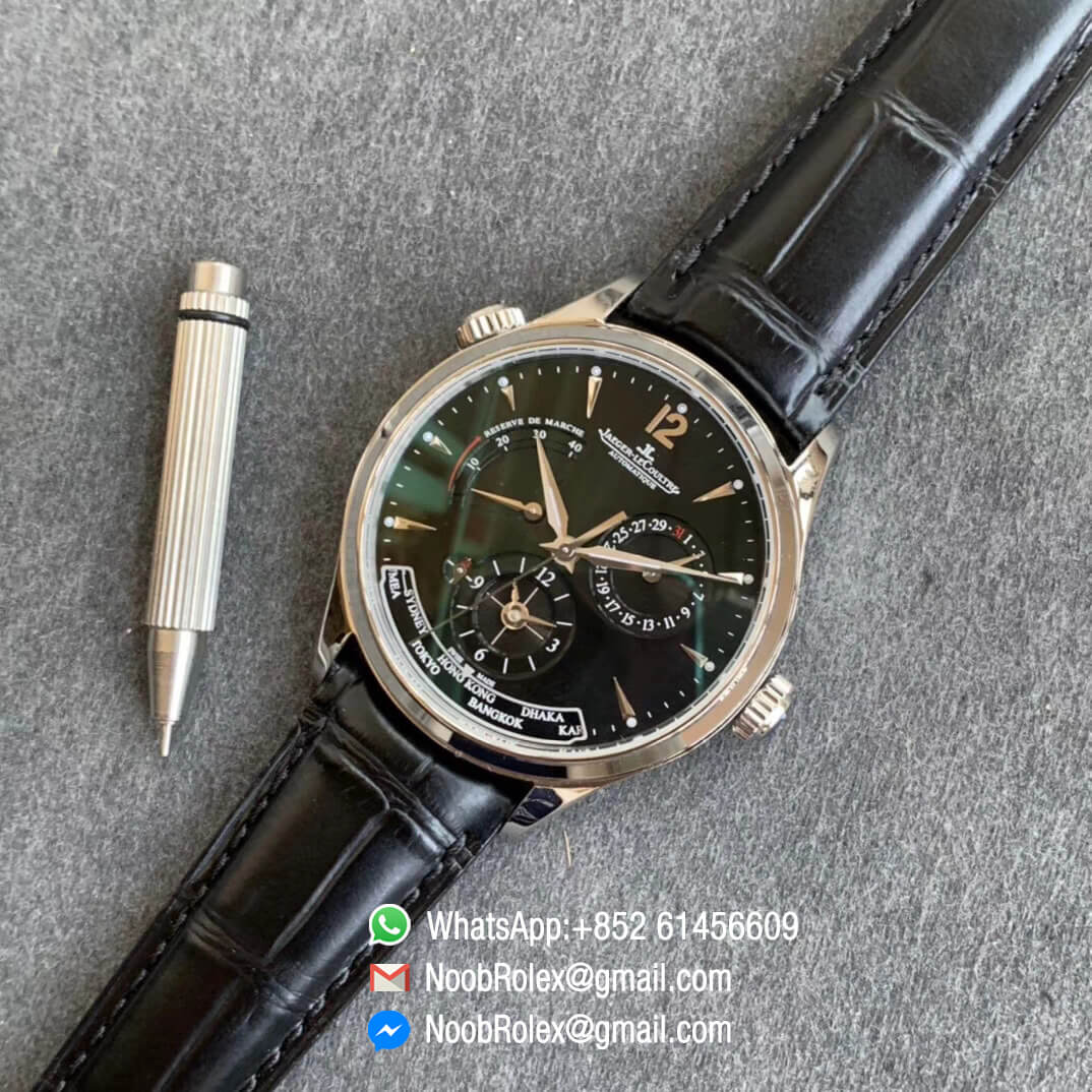 Noob Watch Master Geographic Real Power Reserve Steel Case Black Dial on Black Leather Strap A939 ZF Top Quality 09 1