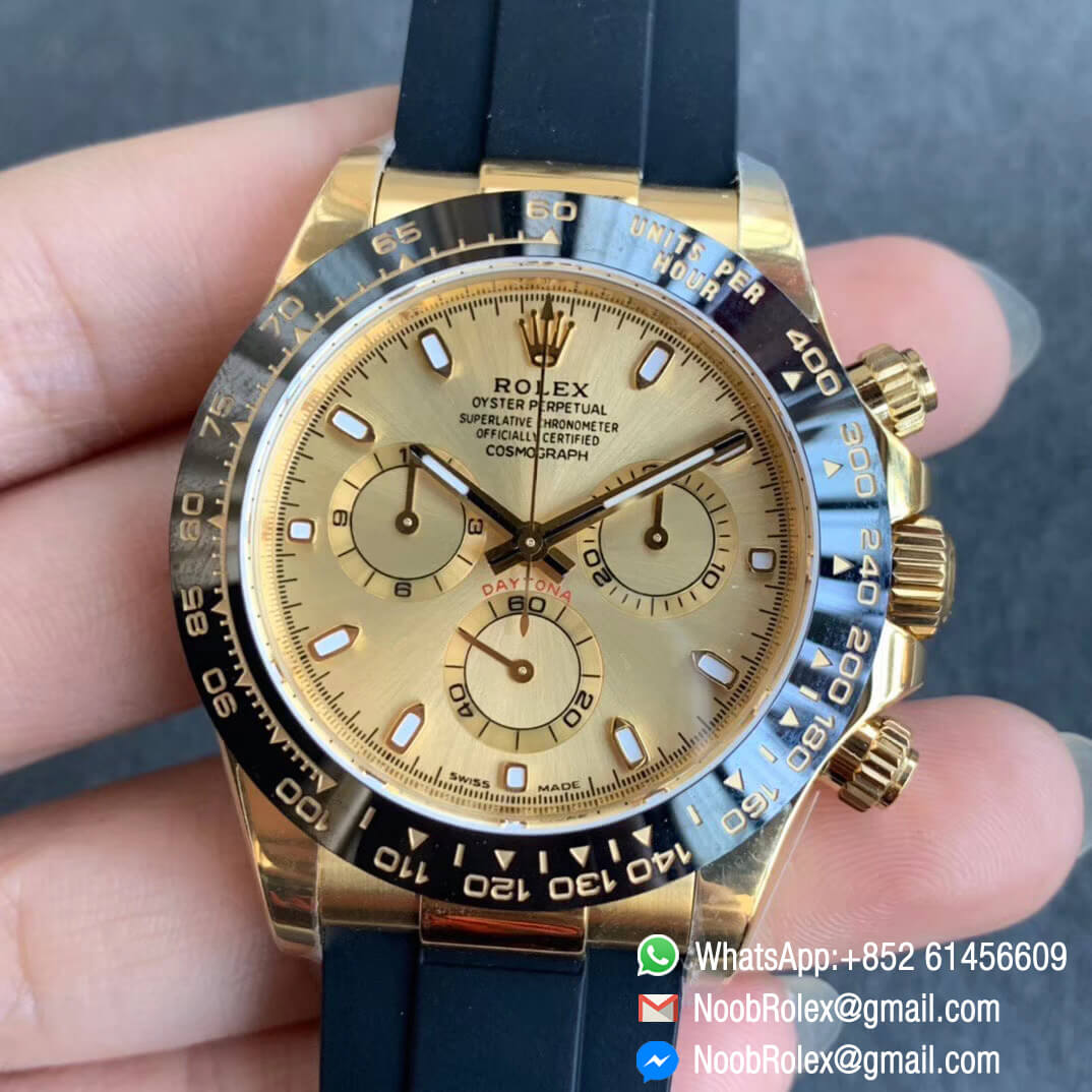 Noob Watch SA4130 V3 Daytona 116518 Plated Yellow Gold 904L Steel Case and Dial on Black Rubber Strap 01 Noob Watch SA4130 V3 Daytona 116518 Plated Yellow Gold 904L Steel Case and Dial on Black Rubber Strap 01