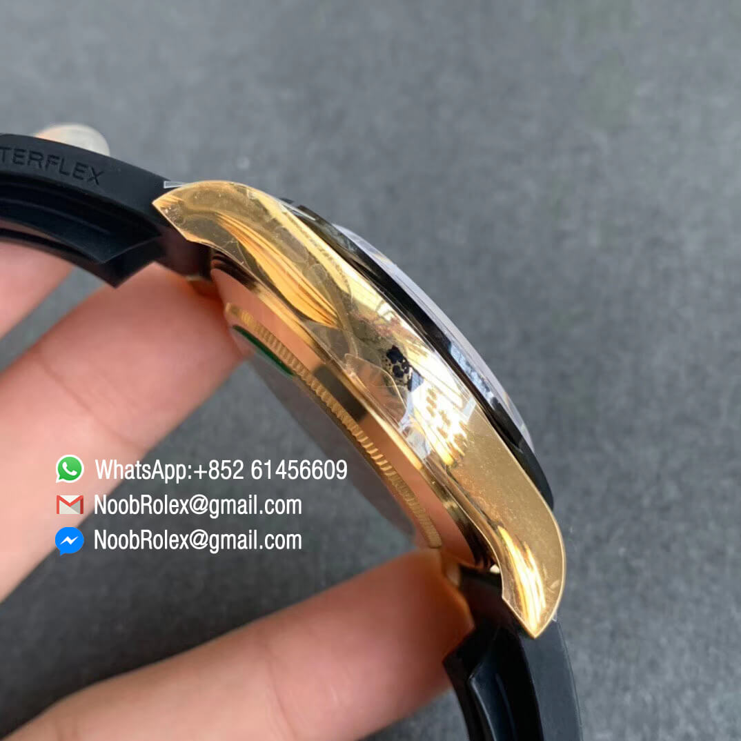 Noob Watch SA4130 V3 Daytona 116518 Plated Yellow Gold 904L Steel Case and Dial with Black Sub Dial on Black Rubber Strap 05