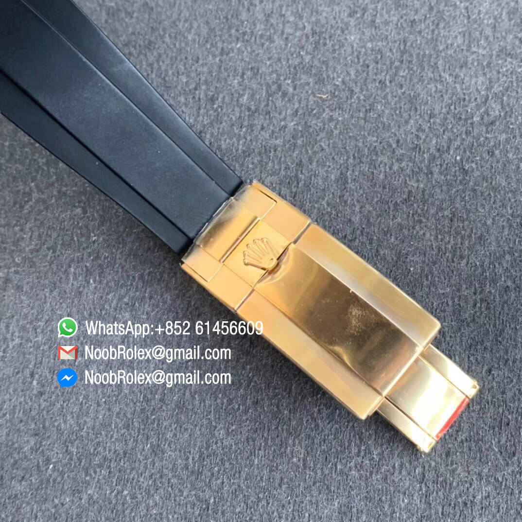 Noob Watch SA4130 V3 Daytona 116518 Plated Yellow Gold 904L Steel Case and Dial with Black Sub Dial on Black Rubber Strap 06