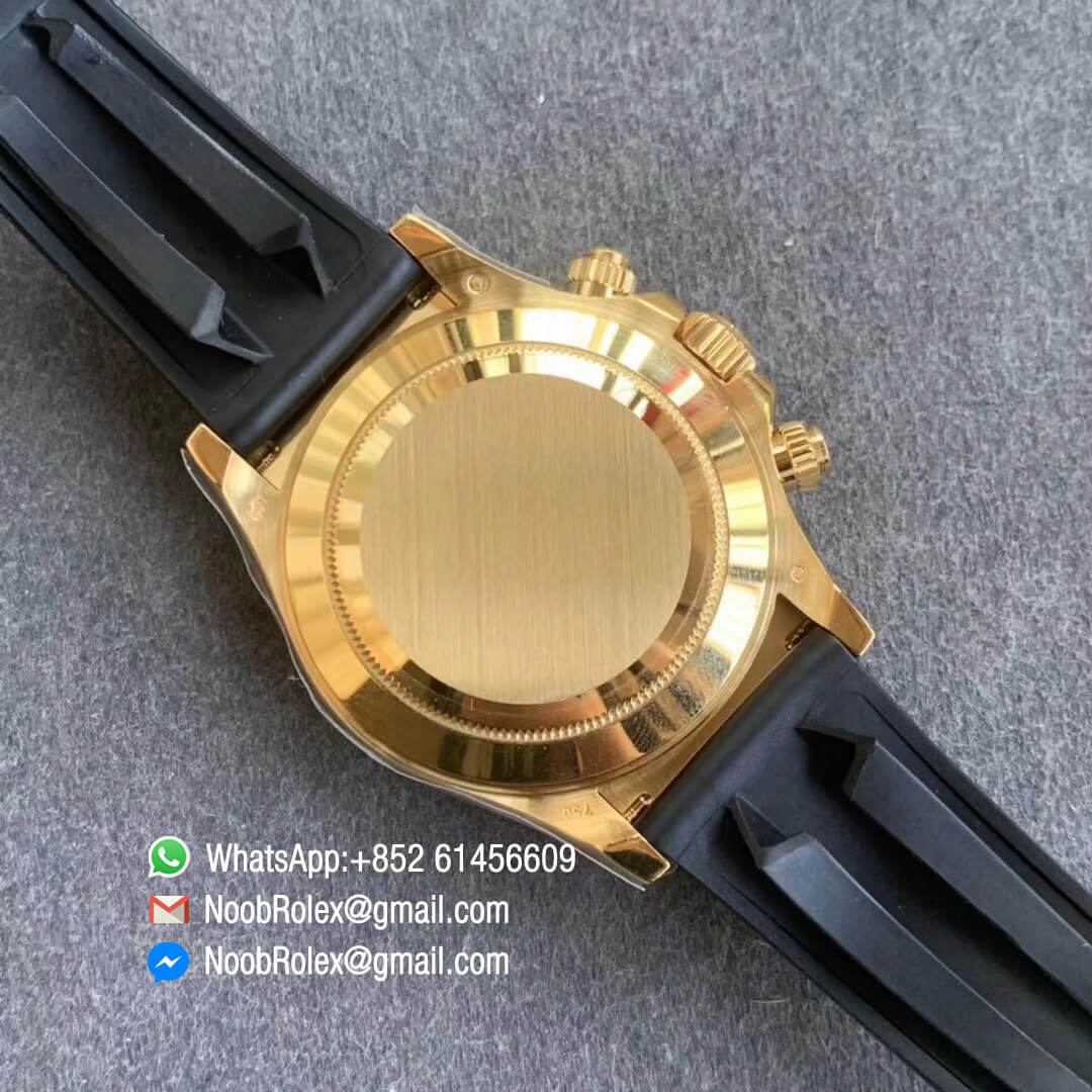 Noob Watch SA4130 V3 Daytona 116518 Plated Yellow Gold 904L Steel Case and Dial with Black Sub Dial on Black Rubber Strap 08