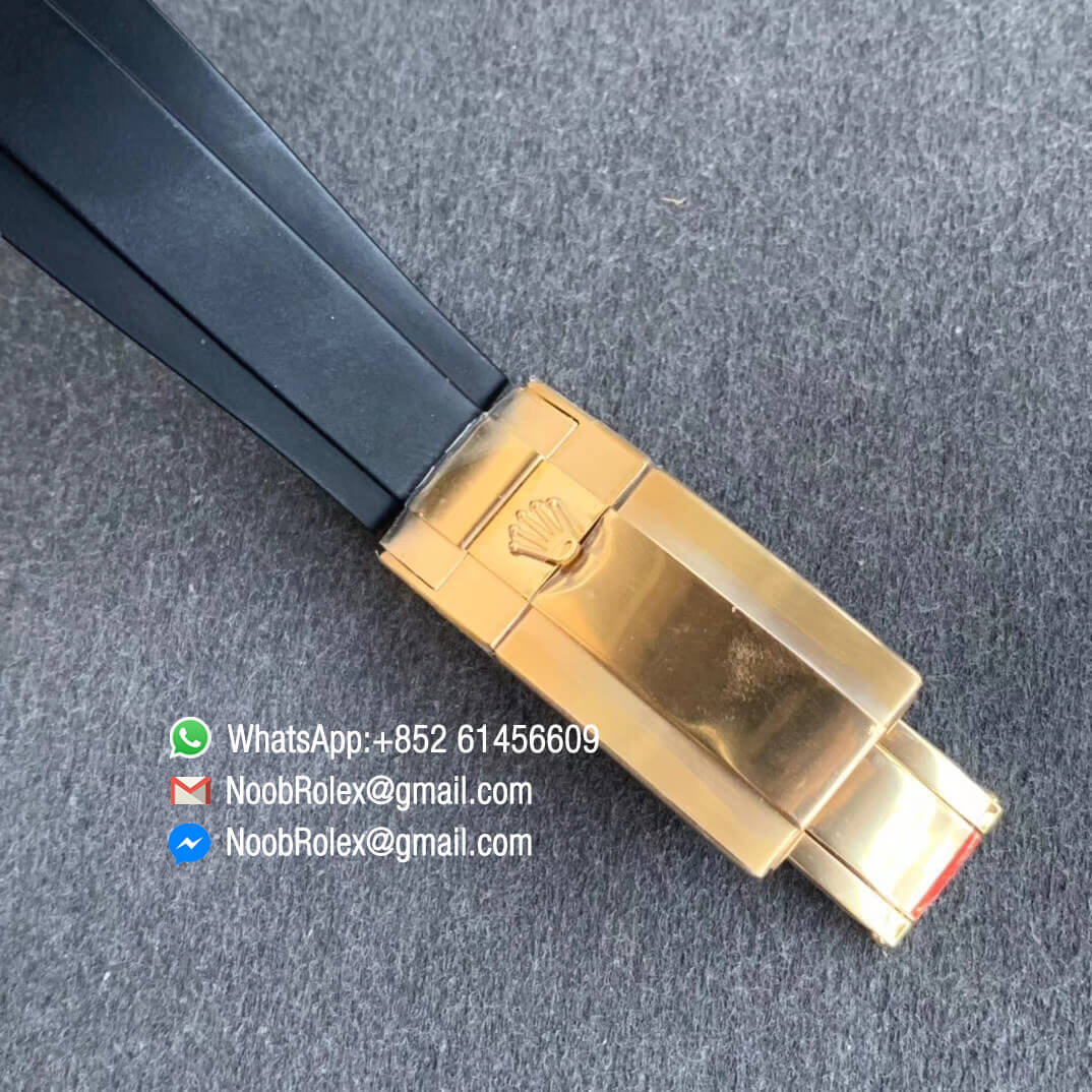 Noob Watch SA4130 V3 Daytona 116518 Yellow Gold Plated 904L Steel Case White Dial on Black Rubber Strap 06