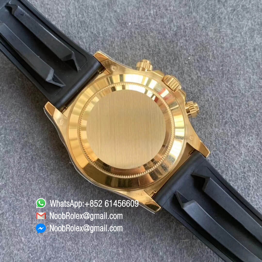Noob Watch SA4130 V3 Daytona 116518 Yellow Gold Plated 904L Steel Case White Dial on Black Rubber Strap 08
