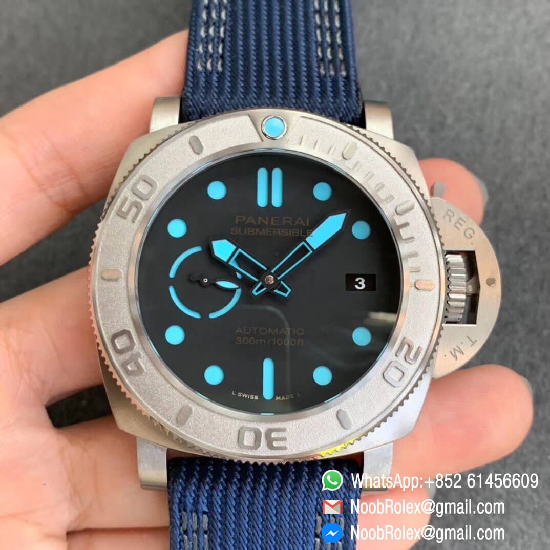 PAM985 Mike Horn Submersible Titanium Case with Black Dial on Blue Nylon Strap P9010 Clone VSF Best Edition 01 PAM985 Mike Horn Submersible Titanium Case with Black Dial on Blue Nylon Strap P9010 Clone VSF Best Edition 01