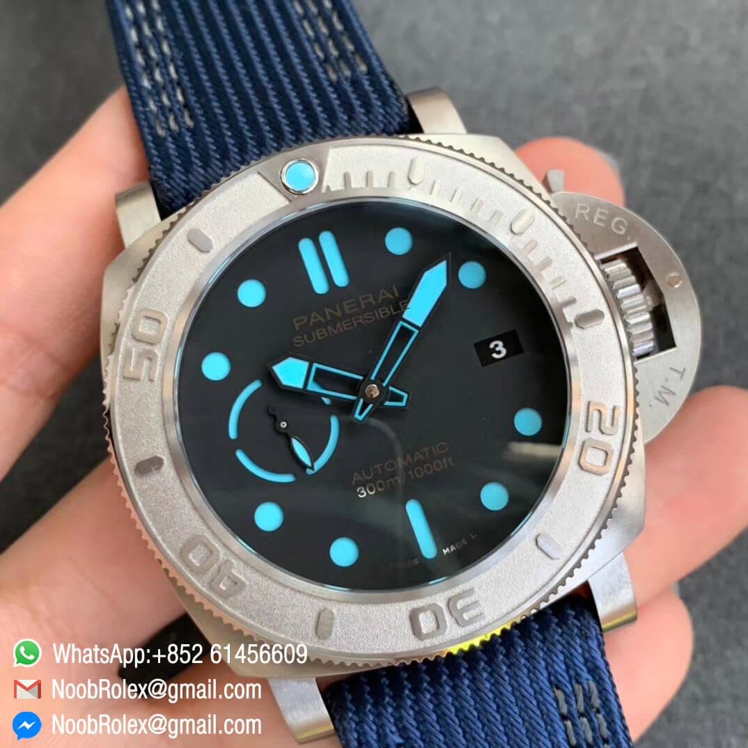 PAM985 Mike Horn Submersible Titanium Case with Black Dial on Blue Nylon Strap P9010 Clone VSF Best Edition 02 PAM985 Mike Horn Submersible Titanium Case with Black Dial on Blue Nylon Strap P9010 Clone VSF Best Edition 02