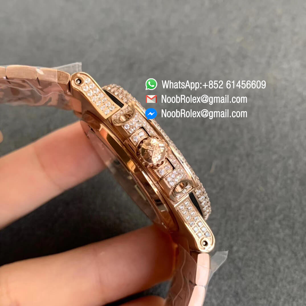 Patek Nautilus 5711 in Full Plated Diamonds on Rose Gold Case Bracelet with Brown Dial A324 04