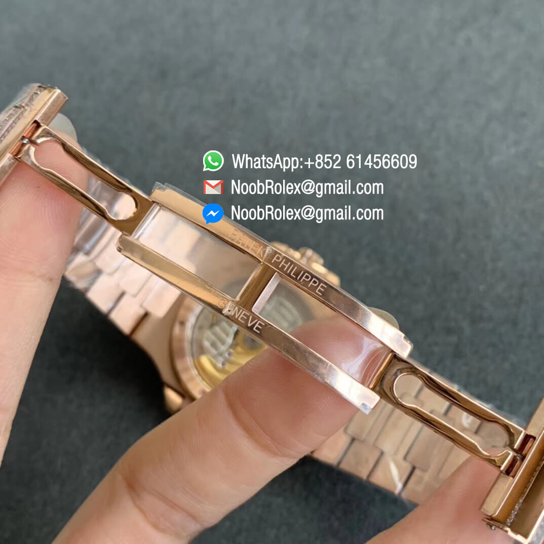 Patek Nautilus 5711 in Full Plated Diamonds on Rose Gold Case Bracelet with Brown Dial A324 07
