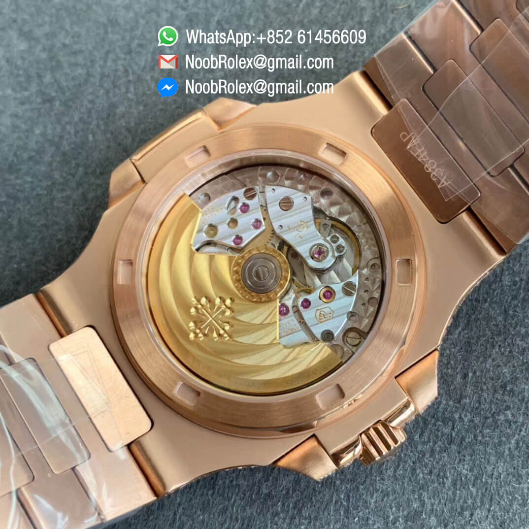 Patek Nautilus 5711 in Full Plated Diamonds on Rose Gold Case Bracelet with Brown Dial A324 08
