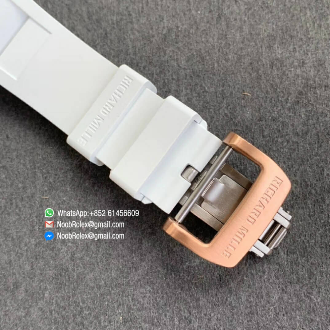 RM035 02 Rose Gold Case KVF Best Edition Skeleton Dial Black on White Rubber Strap MIYOTA8215 3