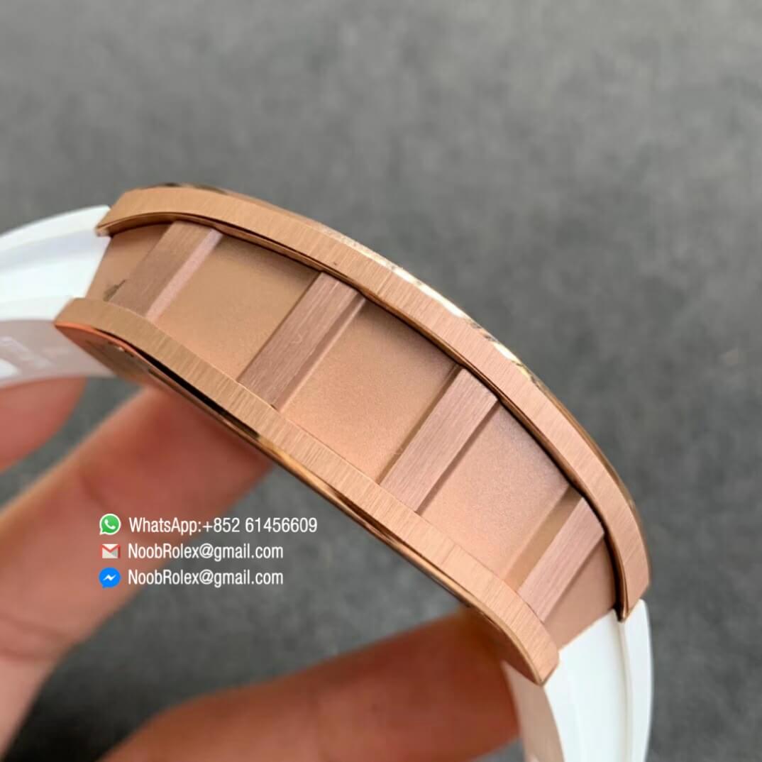 RM035 02 Rose Gold Case KVF Best Edition Skeleton Dial Black on White Rubber Strap MIYOTA8215 4