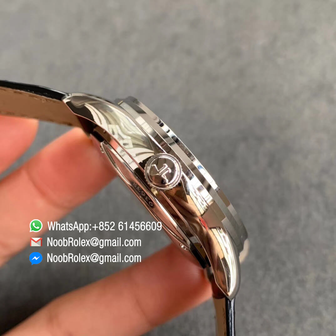 V9F Master Ultra Thin Perpetual Calendar Moonpase Watch 130354J Full Function Same as Gen Steel Case with Grey Dial on Black Leather Strap A868 04