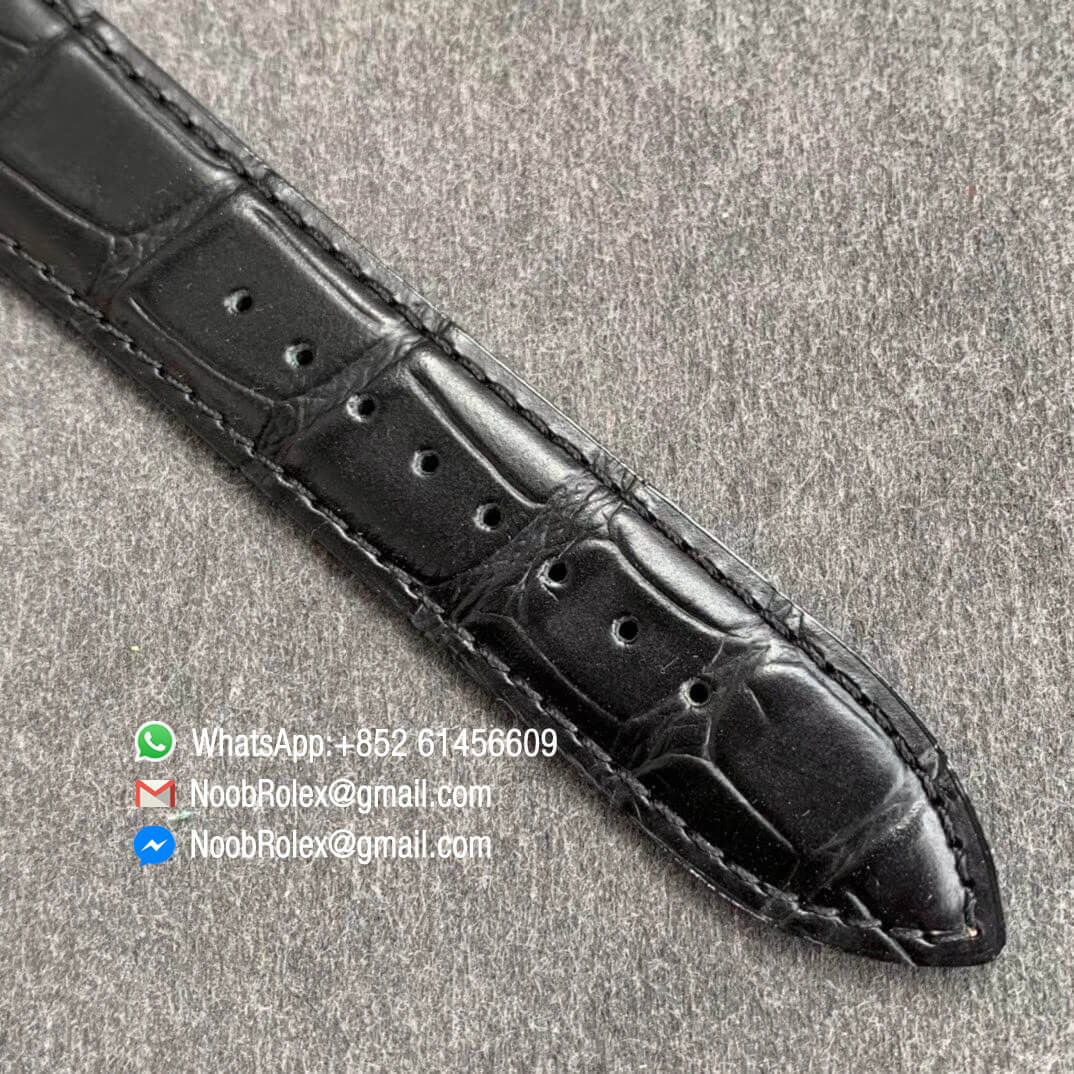 V9F Master Ultra Thin Perpetual Calendar Moonpase Watch 130354J Full Function Same as Gen Steel Case with Grey Dial on Black Leather Strap A868 07