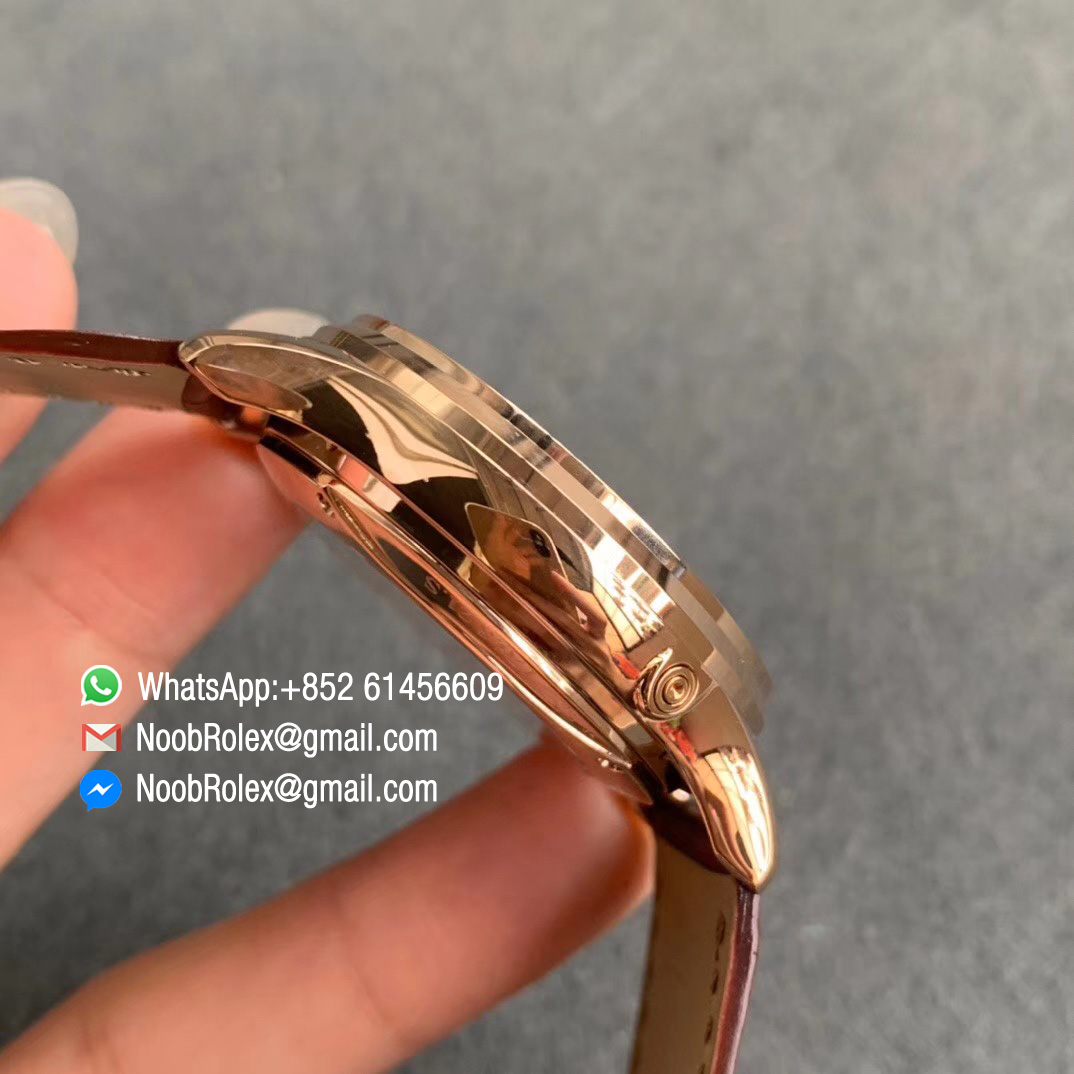 V9F Top Replica Master Ultra Thin Perpetual Calendar 1308470 Full Function Same as Gen Plated Role Gold Case White Dial on Black Leather Strap A868 05