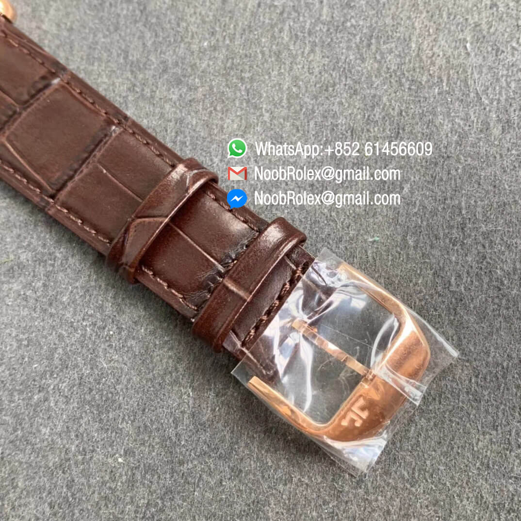 V9F Top Replica Master Ultra Thin Perpetual Calendar 1308470 Full Function Same as Gen Plated Role Gold Case White Dial on Black Leather Strap A868 06