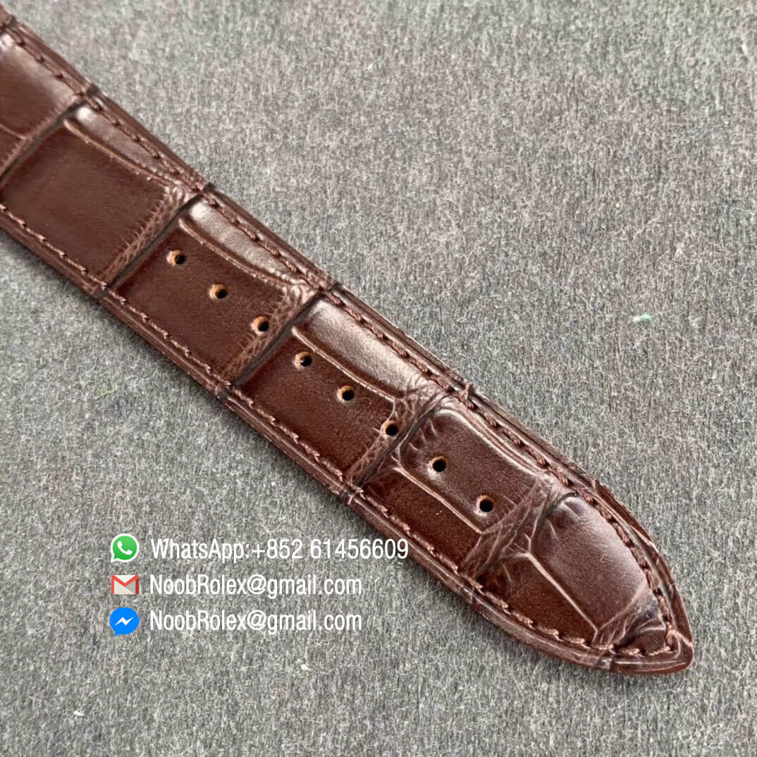 V9F Top Replica Master Ultra Thin Perpetual Calendar 1308470 Full Function Same as Gen Plated Role Gold Case White Dial on Black Leather Strap A868 07