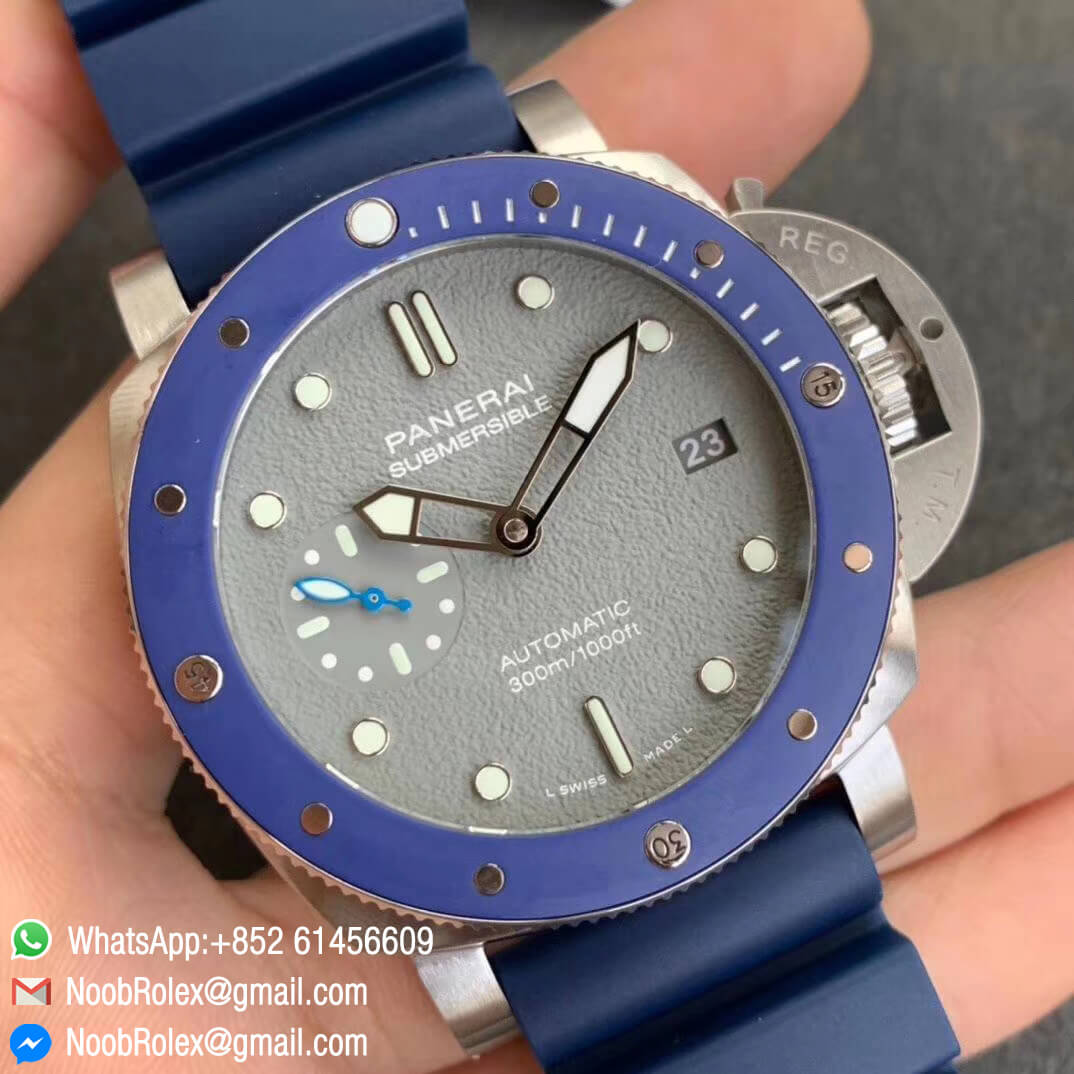 VS Factory PAM959 42mm Blue Ceramic Bezel and Gray Dial on Blue Rubber Strap with P9010 Clone Movement 02 VS Factory PAM959 42mm Blue Ceramic Bezel and Gray Dial on Blue Rubber Strap with P9010 Clone Movement 02