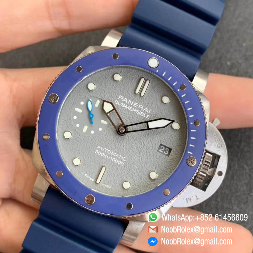 VS Factory PAM959 42mm Blue Ceramic Bezel and Gray Dial on Blue Rubber Strap with P9010 Clone Movement 03 VS Factory PAM959 42mm Blue Ceramic Bezel and Gray Dial on Blue Rubber Strap with P9010 Clone Movement 03