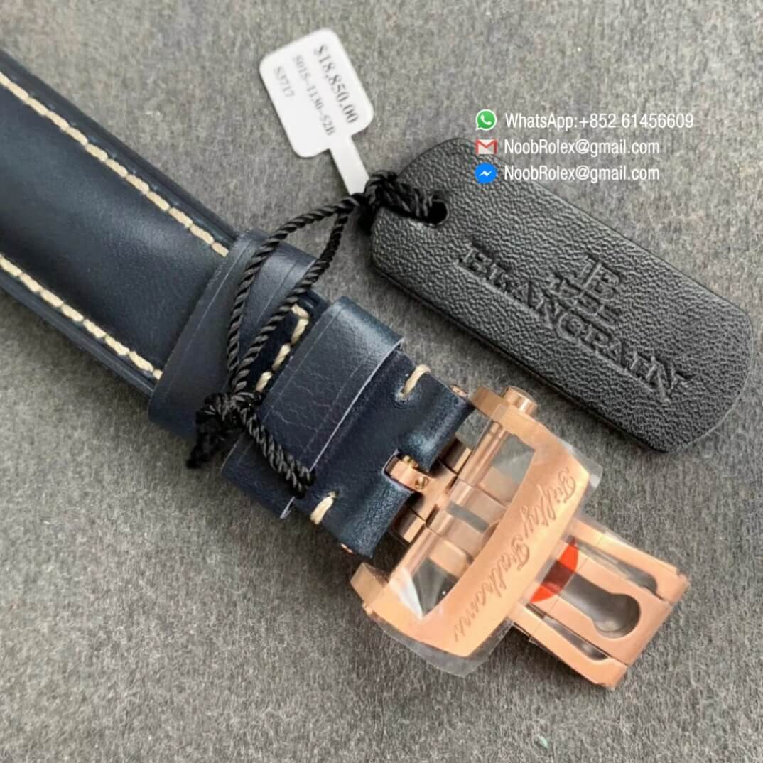 ZF Best Fake Fifty Fathoms Rose Gold Case Bright Blue Dial on Blue Leather Strap A1315 4