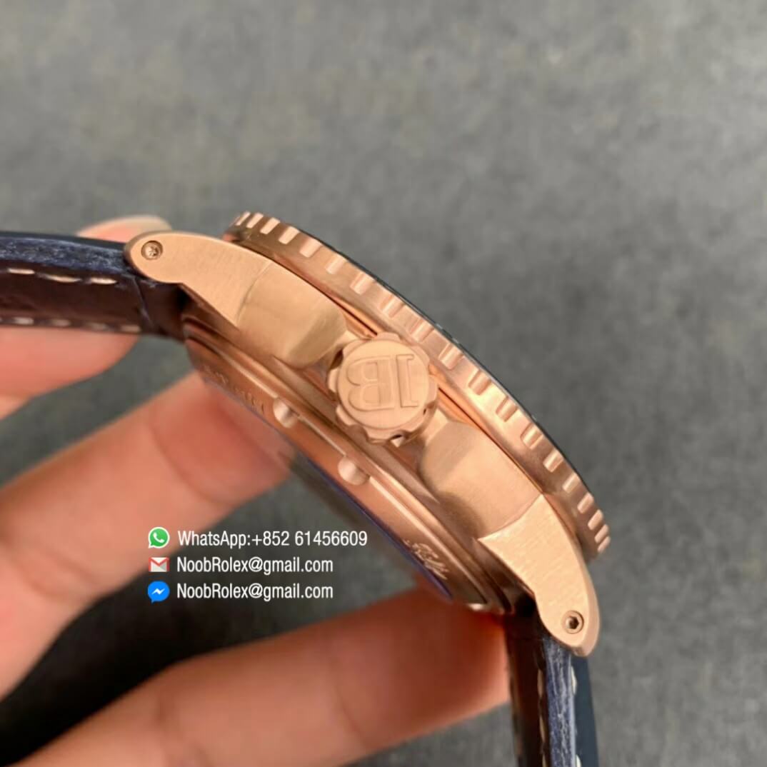 ZF Best Fake Fifty Fathoms Rose Gold Case Bright Blue Dial on Blue Leather Strap A1315 6