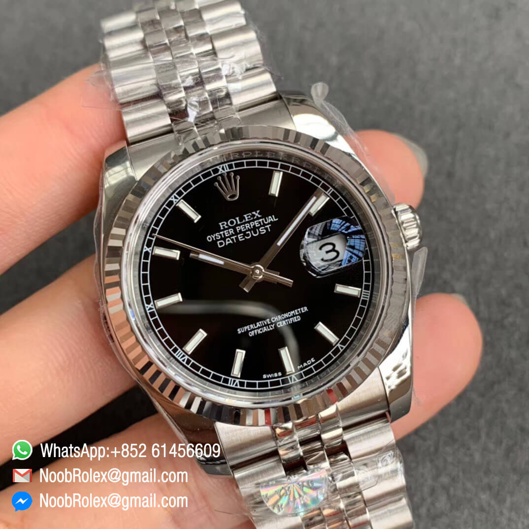 AR Factory Top Quality Replica DateJust 36mm 116234 904L Steel Case Black Dial on Jubilee Bracelet SH3135 V2 02