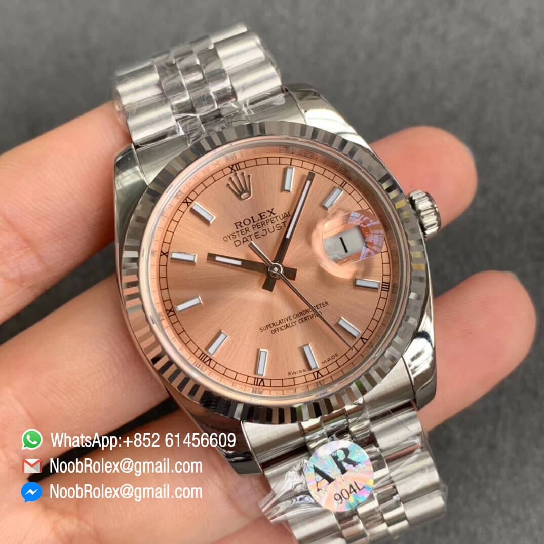 ARF High Quality DateJust 36mm 116234 904L Steel Case Pink Dial on Jubilee Bracelet SH3135 V2 02