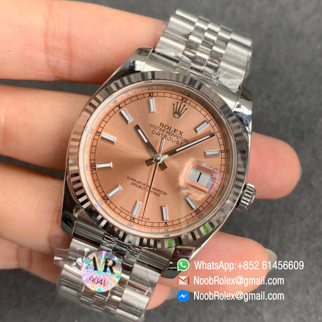 ARF High Quality DateJust 36mm 116234 904L Steel Case Pink Dial on Jubilee Bracelet SH3135 V2 03