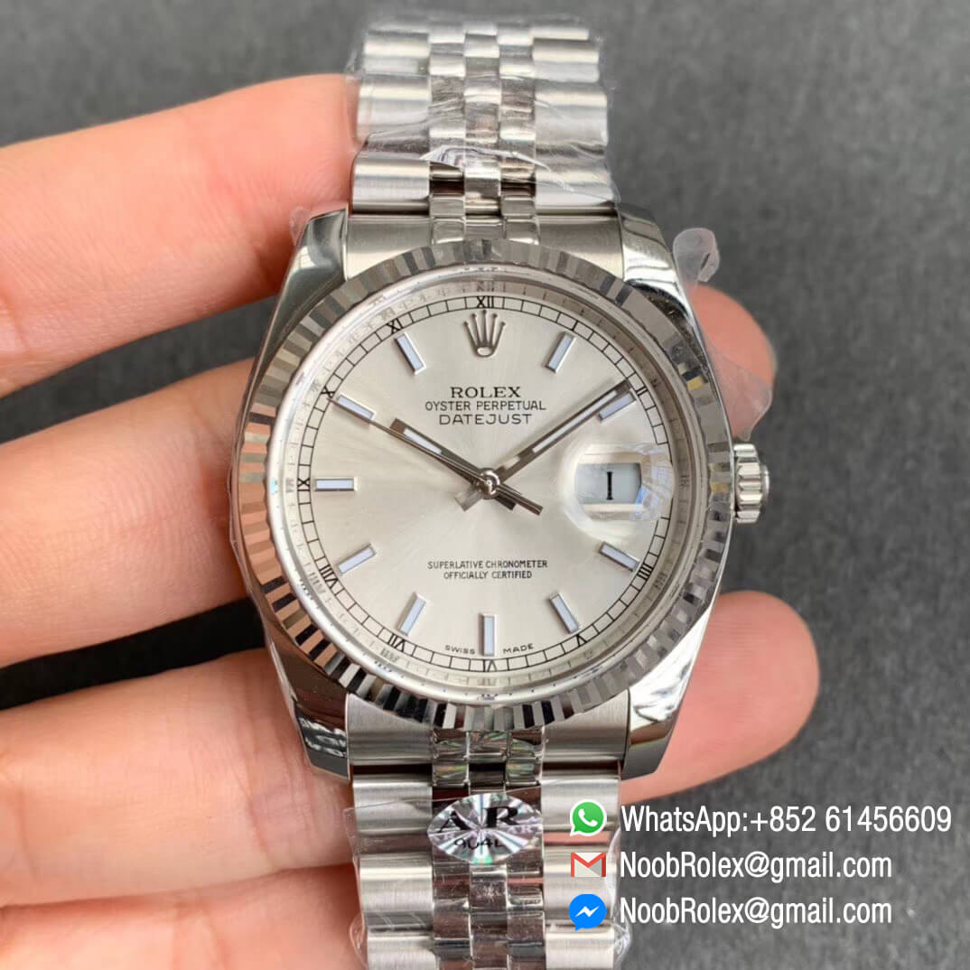 ARF Top Quality Clone DateJust 36mm 116234 904L Steel Case Rhodium Dial on Jubilee Bracelet SH3135 V2 01
