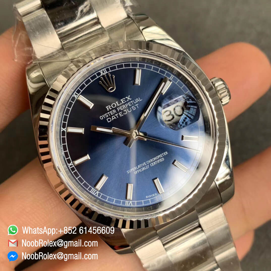 ARF V3 DateJust 36 116234 Blue Dial 904L Steel Case Oyster Bracelet on Oyster Bracelet with SH3135 Movement 02