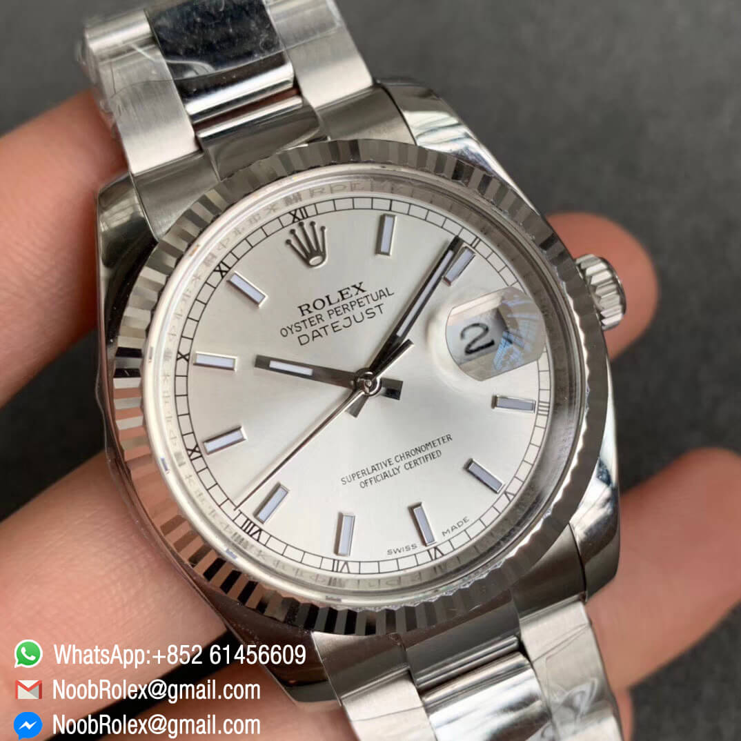 ARF V3 DateJust 36 116234 Silver Dial 904L Steel Case Oyster Bracelet on Oyster Bracelet with SH3135 Movement 02