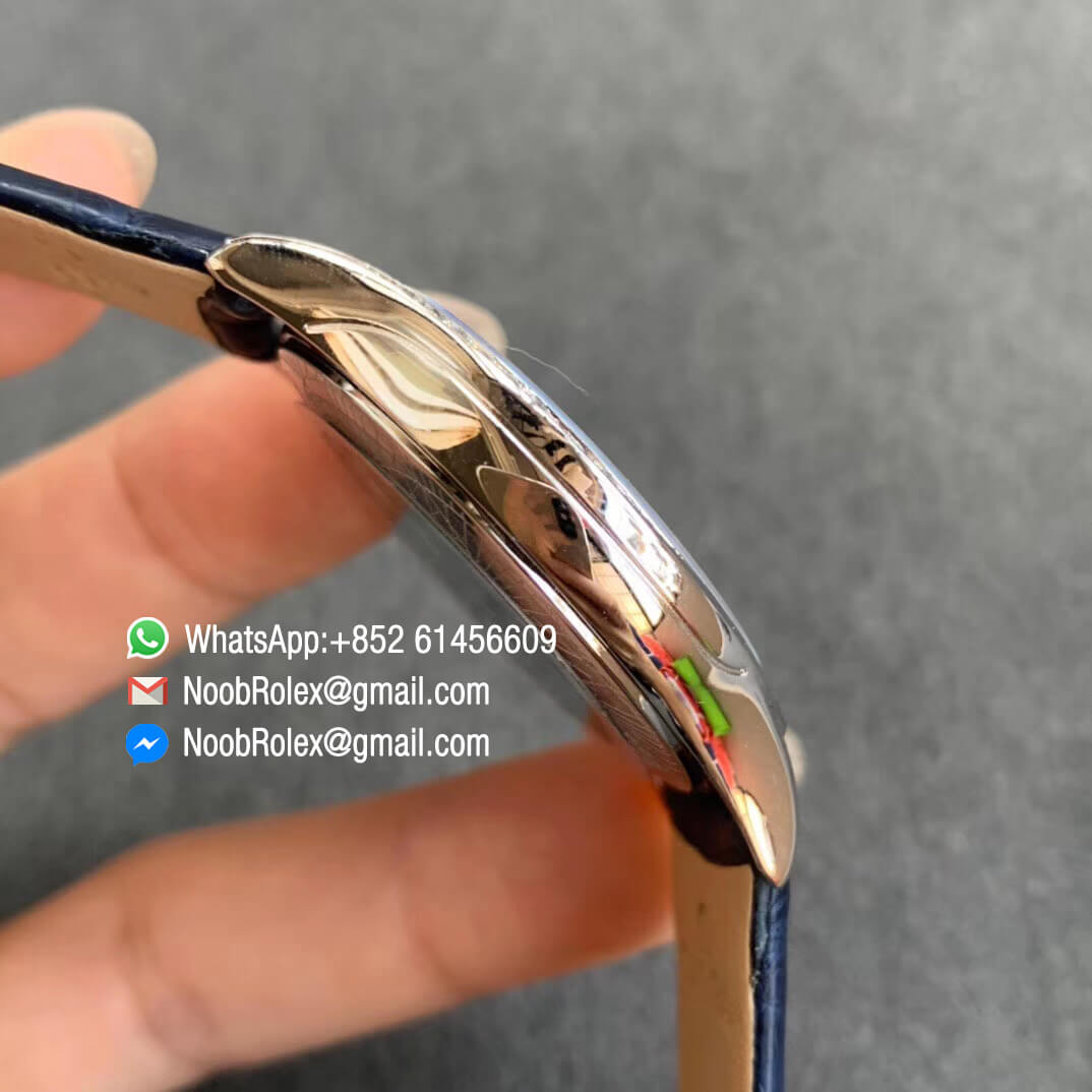 Best Clone Omega De Vile Tresor Ladies Watch 36mm Steel Case with Diamonds Blue Dial Swiss Quartz Movement Blue Croco Strap 05