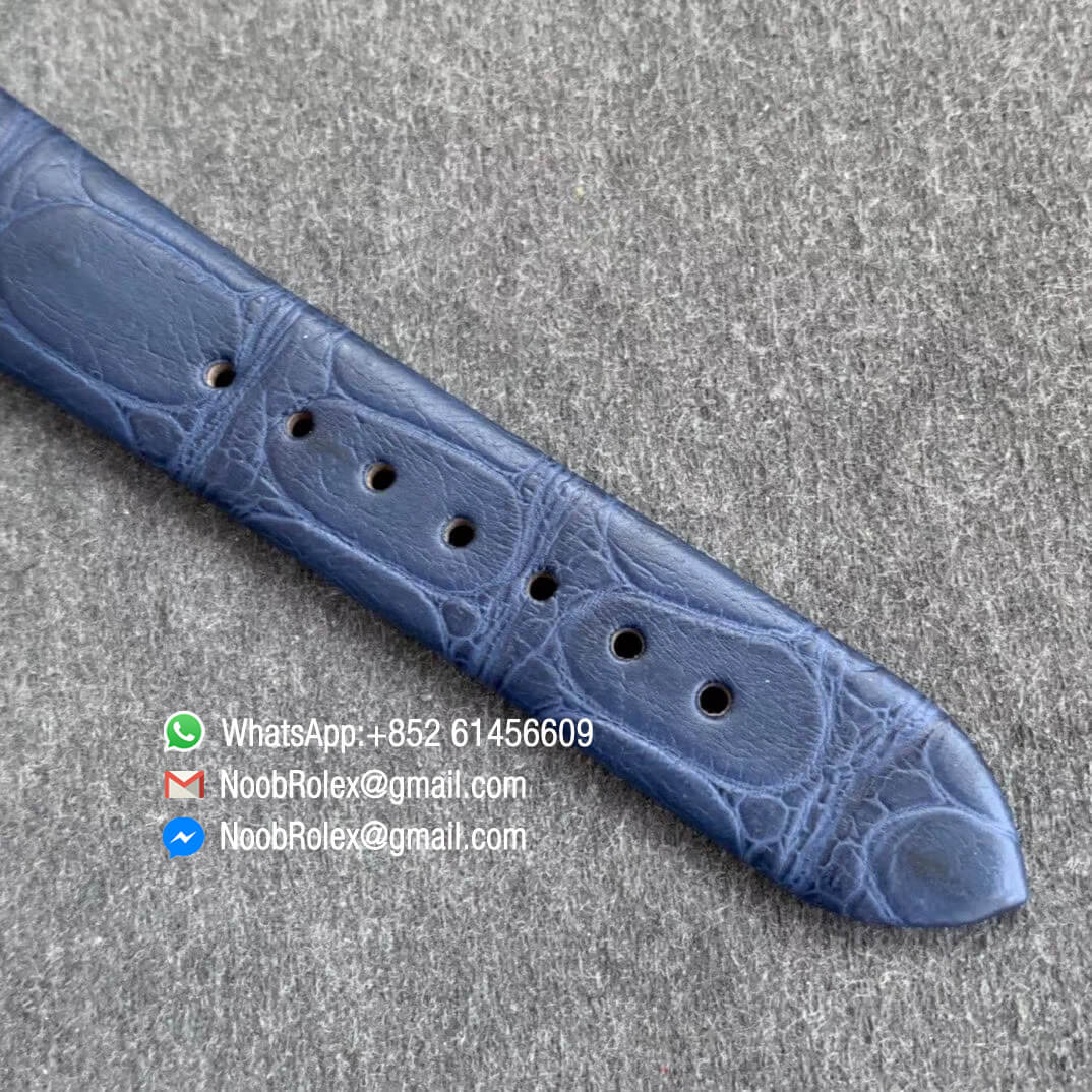 Best Clone Omega De Vile Tresor Ladies Watch 36mm Steel Case with Diamonds Blue Dial Swiss Quartz Movement Blue Croco Strap 07