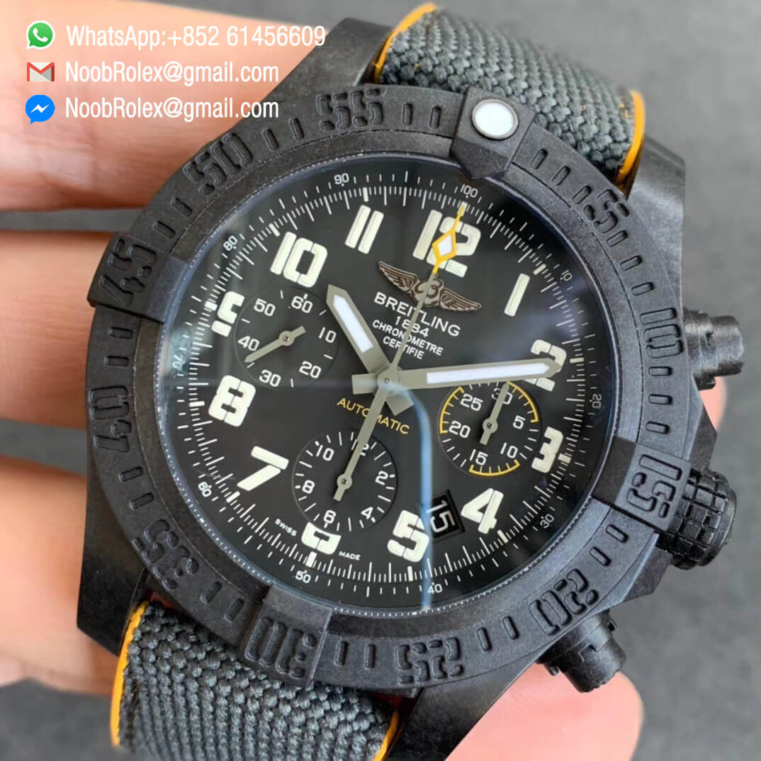 Breitling Avenger Hurricane 45mm Chrono GF Super Clone Best Edition Black Dial on Black Nylon Strap A7750 03
