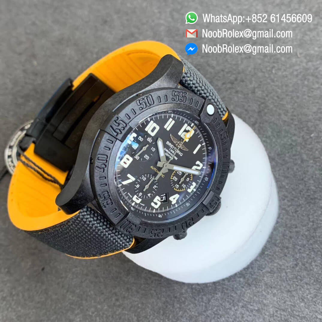 Breitling Avenger Hurricane 45mm Chrono GF Super Clone Best Edition Black Dial on Black Nylon Strap A7750 09