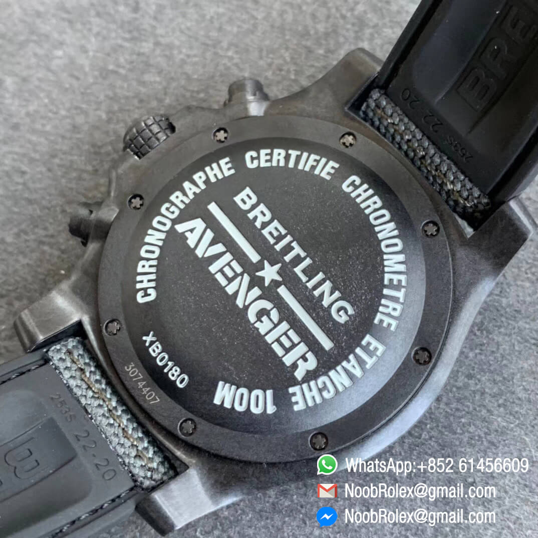 GF Super Replica Breitling Avenger Hurricane 45mm Carbon Fiber Case Chrono Watch Yellow Dial on Black Nylon Strap A7750 08