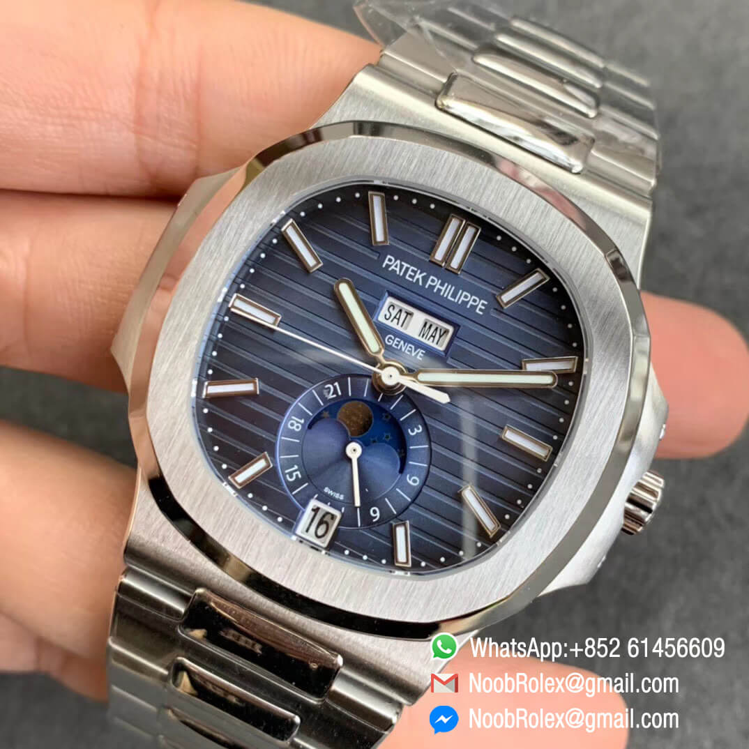 GRF Patek Philippe Nautilus 5726 Moonphase Complicated Steel Case Bracelet Blue Textured Dial A324 Movement 03