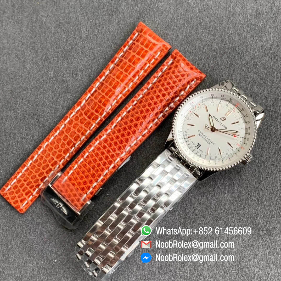 KOR Factory Breitling Navitimer 1 38mm Steel Case White Dial White Silver Inner Bezel on Steel Bracelet SW200 Movement 10