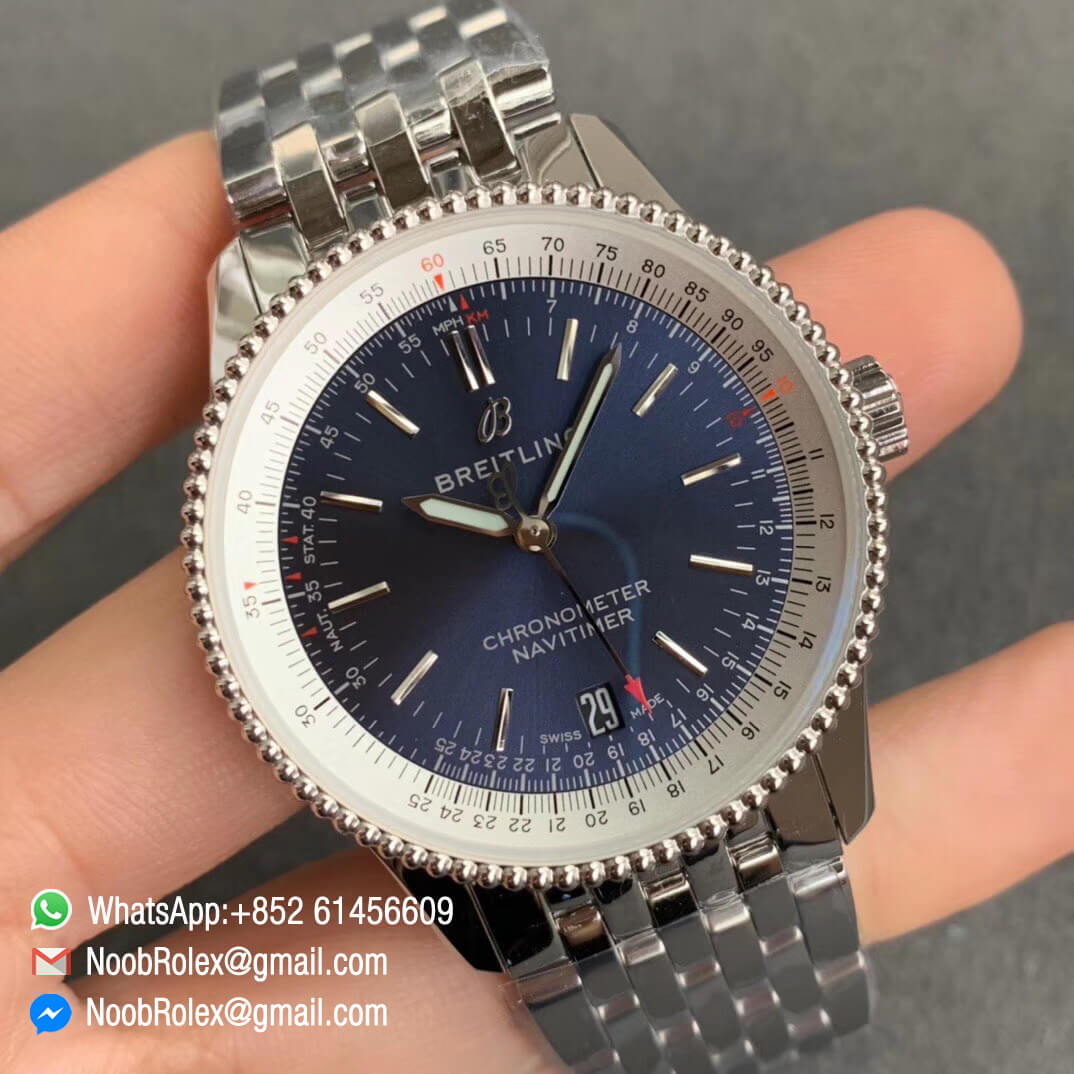 KORF Breitling Navitimer 1 38mm Steel Case Blue Dial Bi directional Rotating Bezel on Steel Bracelet SW200 Movement 02