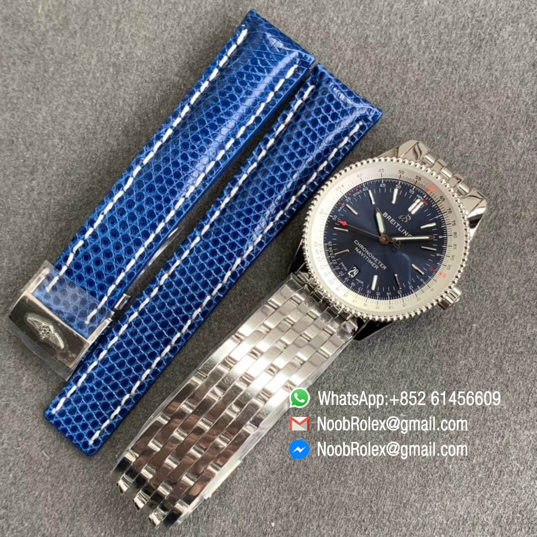 KORF Breitling Navitimer 1 38mm Steel Case Blue Dial Bi directional Rotating Bezel on Steel Bracelet SW200 Movement 09