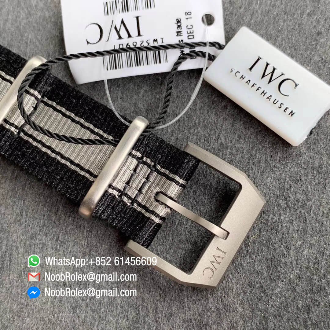 MF Best Clone Watch IWC Top Gun IW326901 Ceramic Case Black Dial on Black White Nylon Strap A2892 06