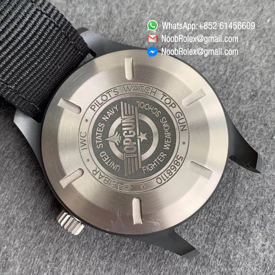 MF Best Clone Watch IWC Top Gun IW326901 Ceramic Case Black Dial on Black White Nylon Strap A2892 08