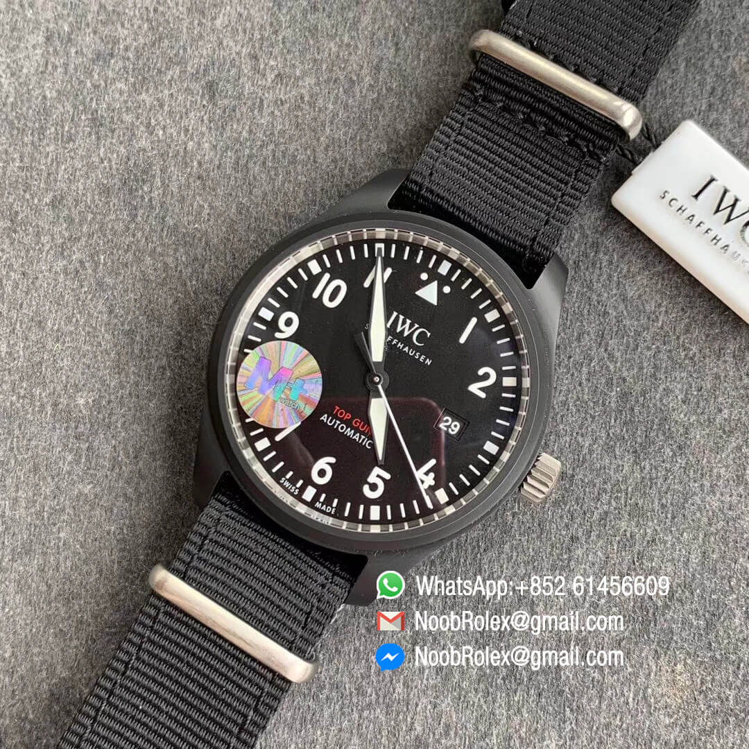 MF Top Replica IWC Top Gun IW326901 Ceramic Case Black Dial on Black Nylon Strap A2892 09