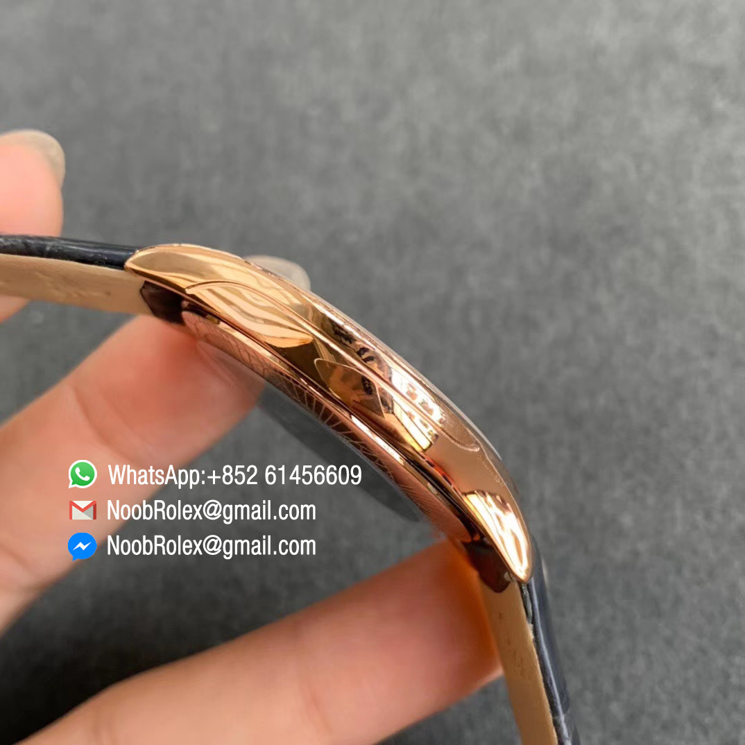 Omega De Vile Tresor Ladies Watch 36mm Rose Gold Case with Diamonds White Dial Swiss Quartz Movement Black Croco Strap 05