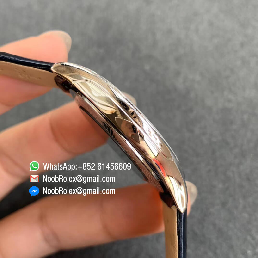 Omega De Vile Tresor Ladies Watch 36mm Stainless Steel Case with Diamonds White Dial Blue Hour Markers Swiss Quartz Movement Blue Croco Strap 05